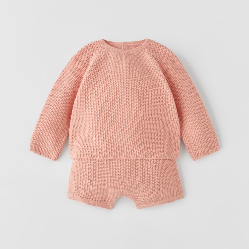 NWT Zara 0-1m moss stitch knit set pink